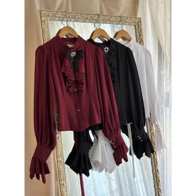 Miss Point The Lamplighter Of The Blood Night Asymmetric Sleeve Blouse(Reservation/3 Colours/Full Payment Without Shipping)
